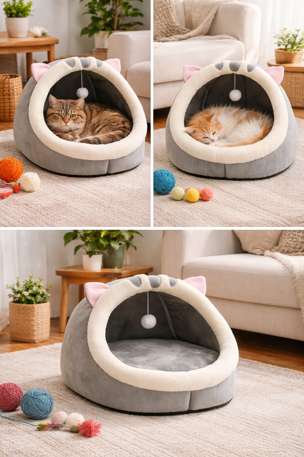 Cosy Cat Cave Bed with Hanging Toy
