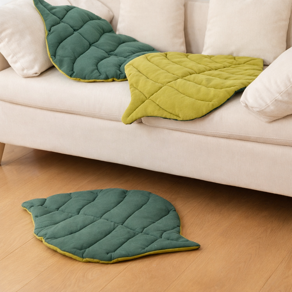 Reversible Leaf-Shaped Cat Bed Mat