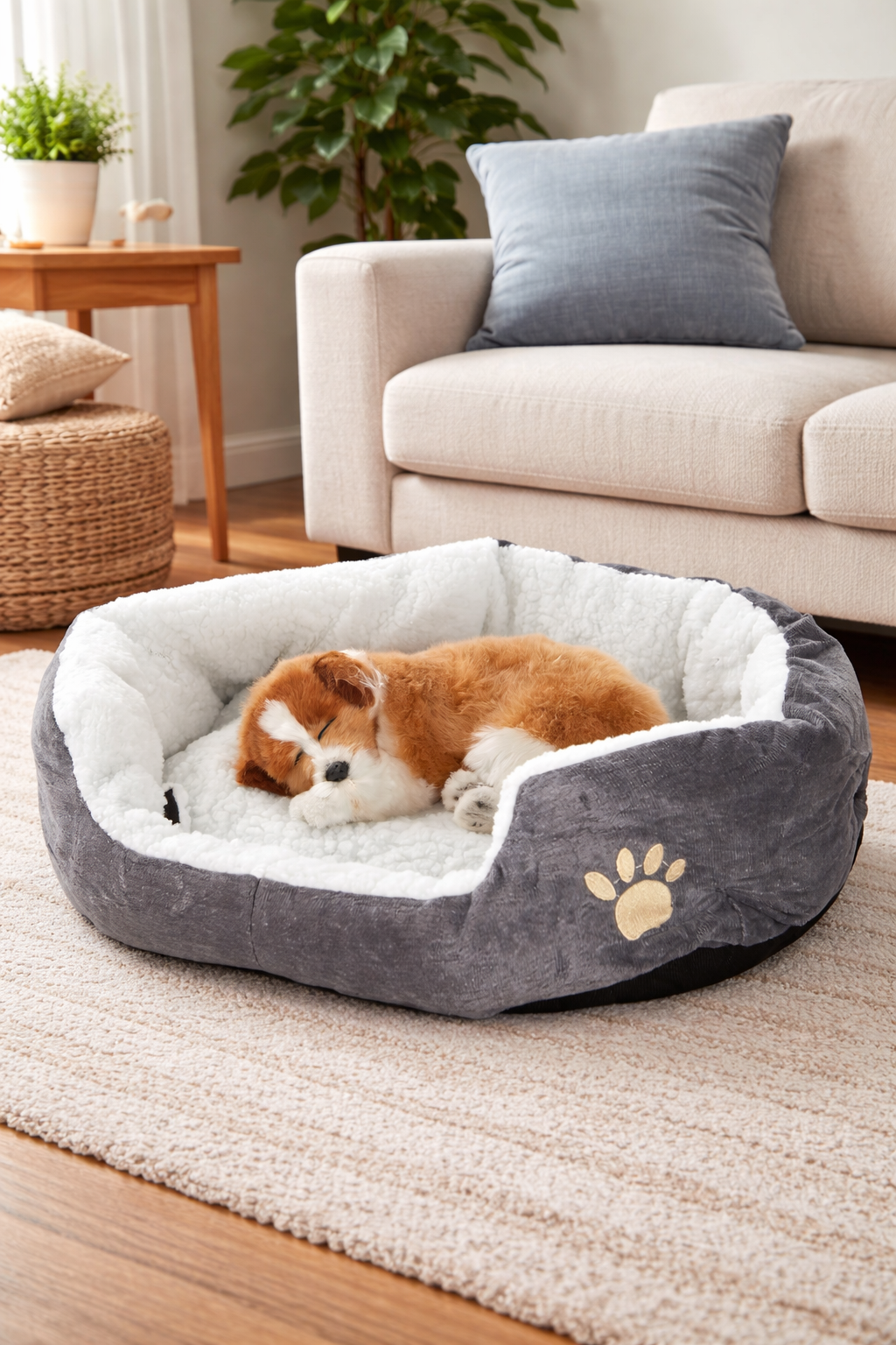Lambswool Plush Dog Bed for Small Dogs