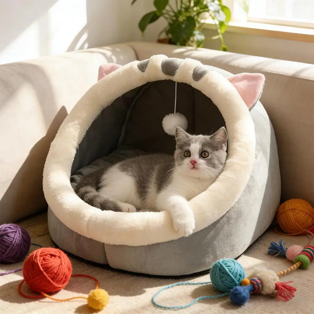 Cosy Cat Cave Bed with Hanging Toy